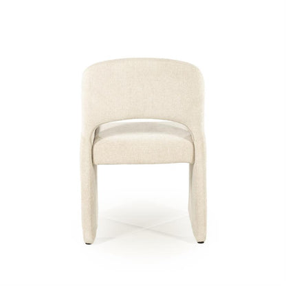 Eetkamerstoel Odette beige stof, achteraanzicht op witte achtergrond