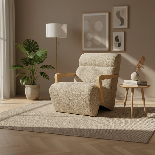 Fauteuil Olek | Beige Bay | Naturel Essenhout
