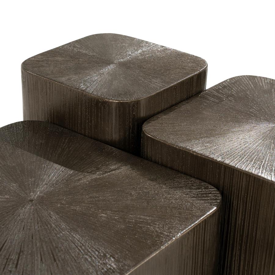 Salontafel Silva bruin metaal set van 3, detail van het materiaal