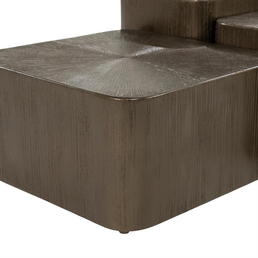 Salontafel Silva bruin metaal set van 3, detail van het materiaal