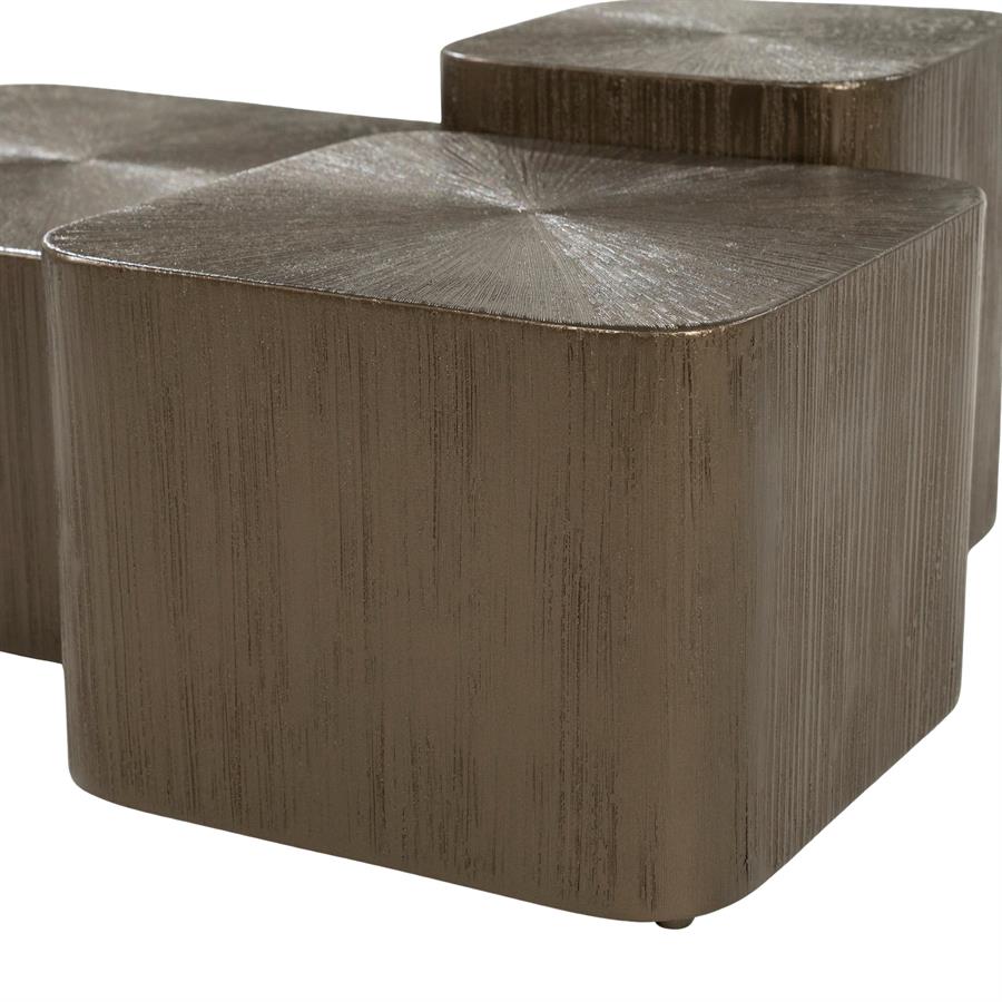 Salontafel Silva bruin metaal set van 3, detail van het materiaal