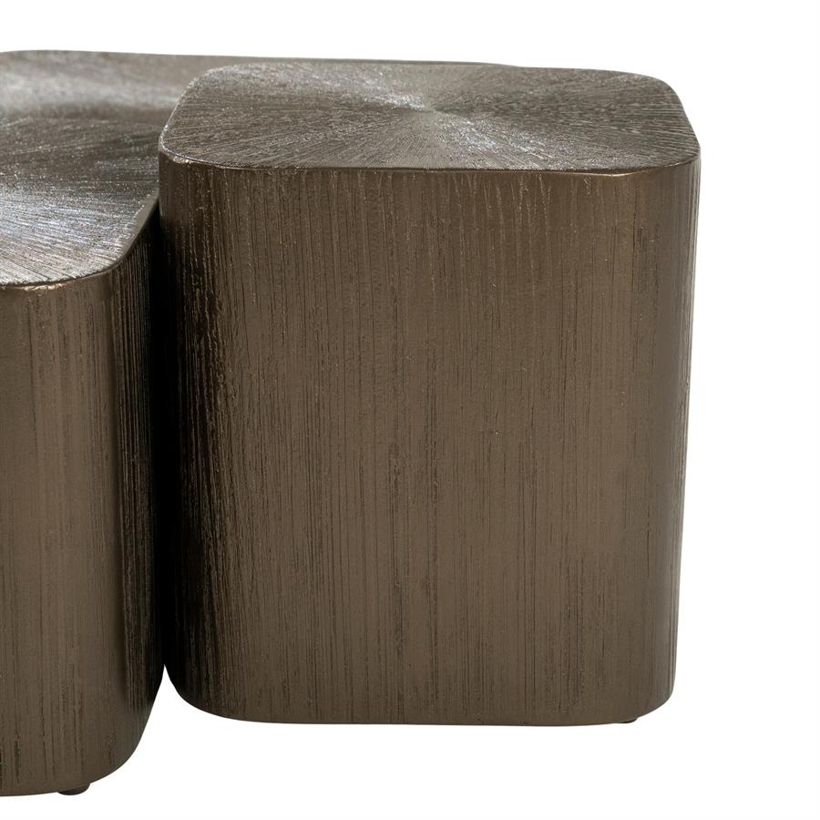 Salontafel Silva bruin metaal set van 3, detail van het materiaal