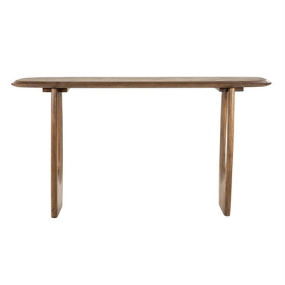 Sidetable Phoebe bruin mangohout, vooraanzicht op witte achtergrond