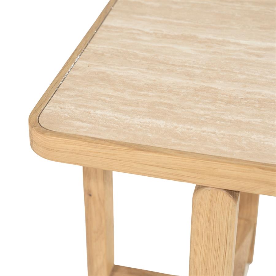 Bijzettafel Vidar | Naturel Eikenhout & Travertin