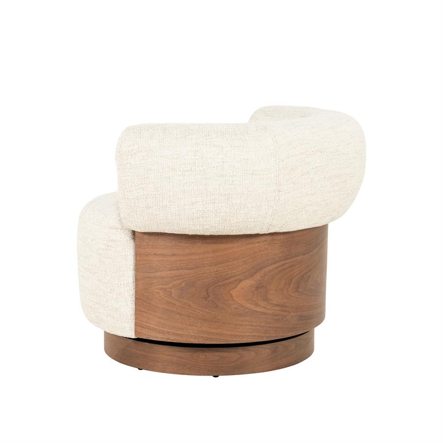 Fauteuil Nila beige stof, zijaanzicht op witte achtergrond