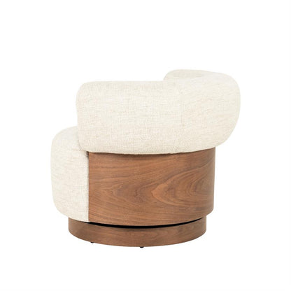 Fauteuil Nila beige stof, zijaanzicht op witte achtergrond