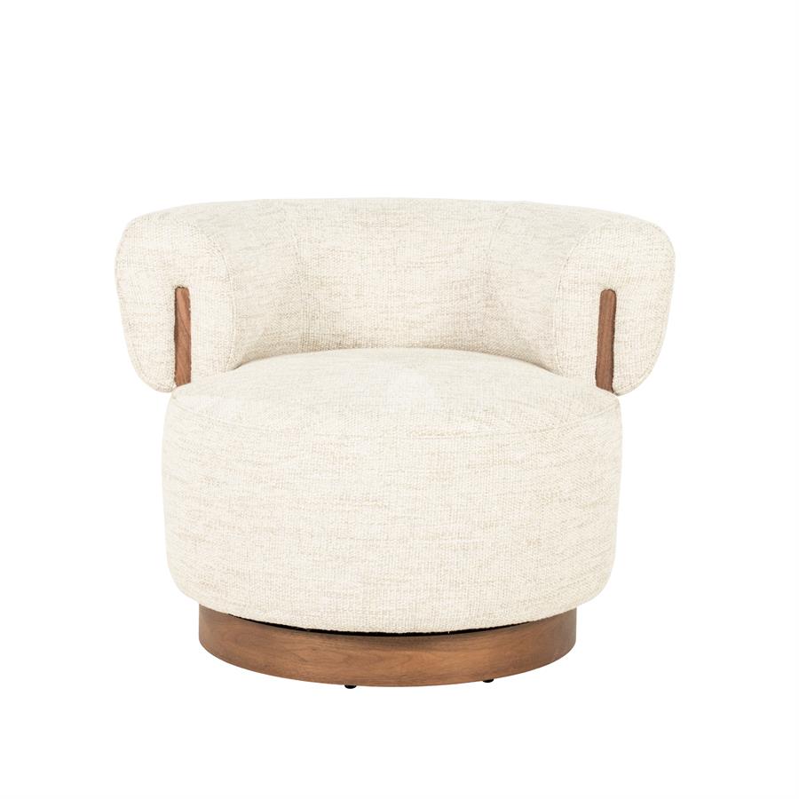 Fauteuil Nila beige stof, vooraanzicht op witte achtergrond