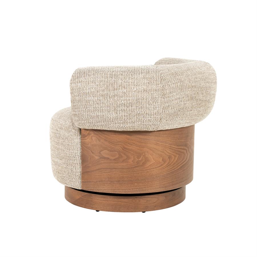 Fauteuil Nila taupe stof, zijaanzicht op witte achtergrond