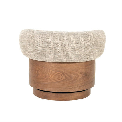 Fauteuil Nila taupe stof, achteraanzicht op witte achtergrond