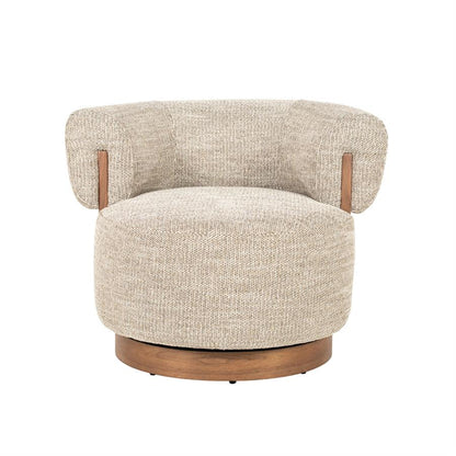 Fauteuil Nila taupe stof, vooraanzicht op witte achtergrond
