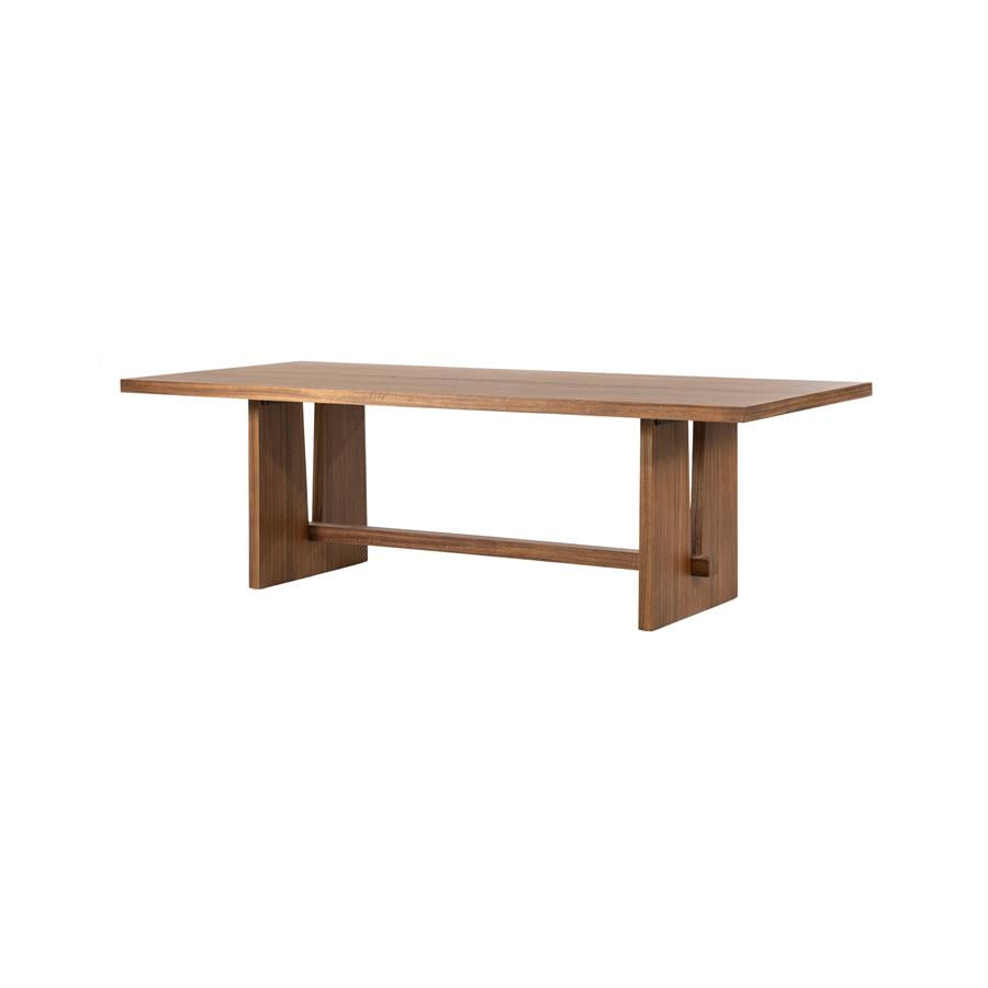 Eettafel Lira bruin mdf 240 x 110 cm, schuin vooraanzicht op witte achtergrond