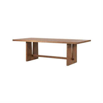 Eettafel Lira bruin mdf 240 x 110 cm, schuin vooraanzicht op witte achtergrond