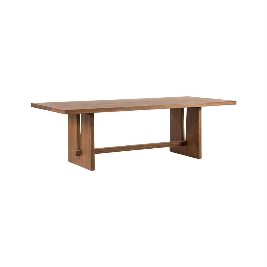 Eettafel Lira bruin mdf 240 x 110 cm, schuin achteraanzicht op witte achtergrond