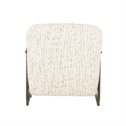Fauteuil Norel beige stof, achteraanzicht op witte achtergrond