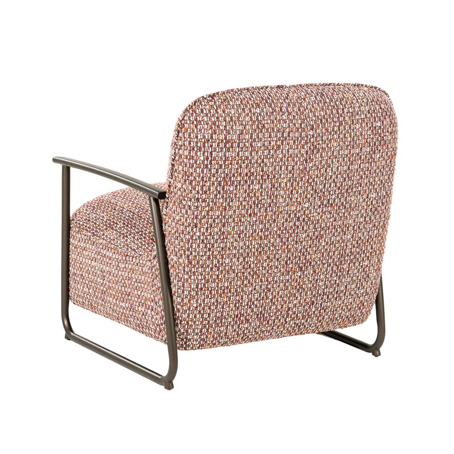 Fauteuil Norel rood stof, schuin achteraanzicht op witte achtergrond