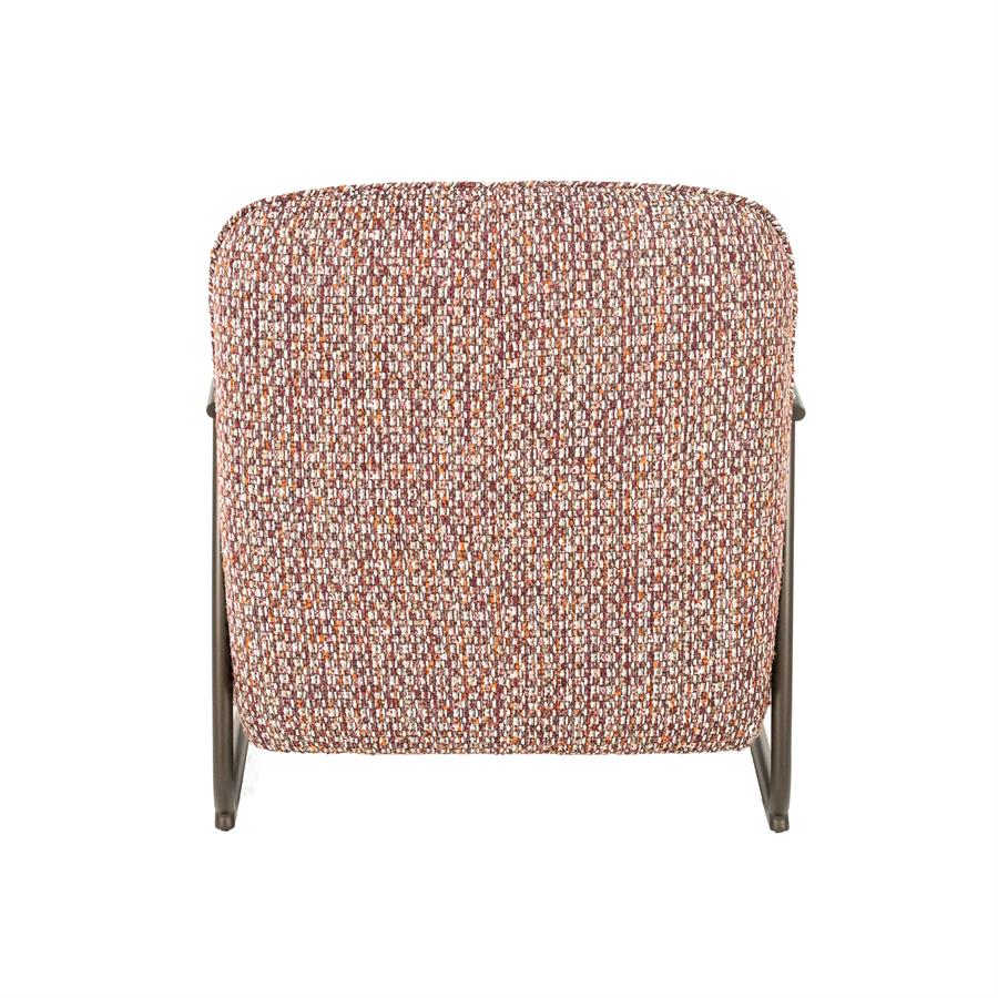 Fauteuil Norel rood stof, achteraanzicht op witte achtergrond