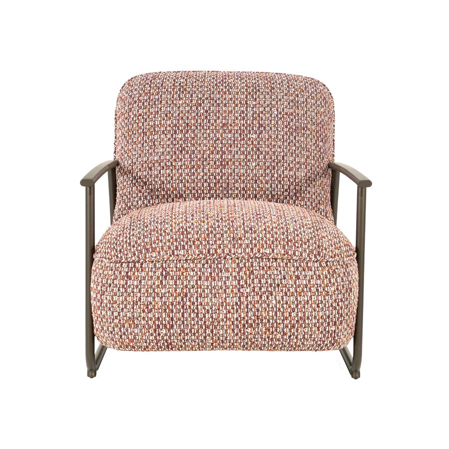 Fauteuil Norel rood stof, vooraanzicht op witte achtergrond