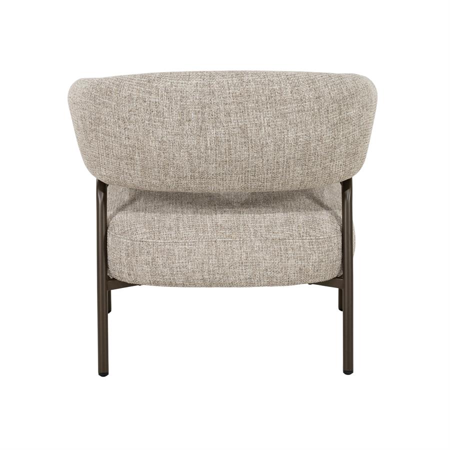 Fauteuil Fabrice taupe stof, achteraanzicht op witte achtergrond