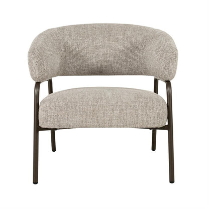 Fauteuil Fabrice taupe stof, vooraanzicht op witte achtergrond