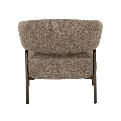 Fauteuil Fabrice bruin stof, achteraanzicht op witte achtergrond
