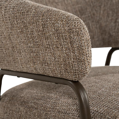 Fauteuil Fabrice bruin stof, detail van het materiaal