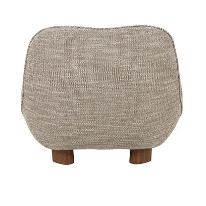 Fauteuil Lina taupe stof, achteraanzicht op witte achtergrond