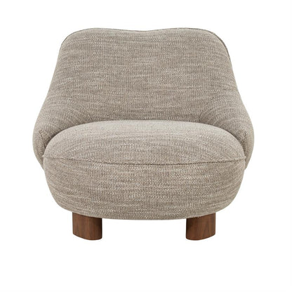 Fauteuil Lina taupe stof, vooraanzicht op witte achtergrond