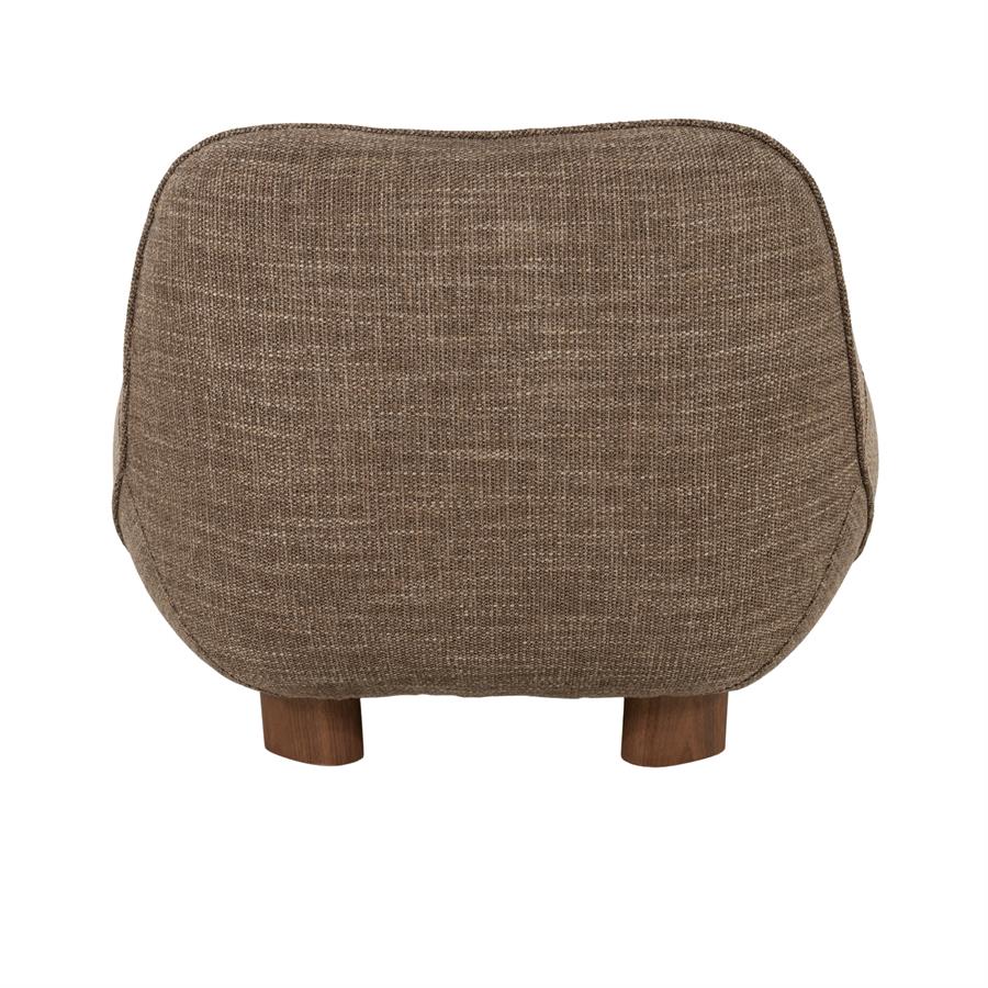 Fauteuil Lina bruin stof, achteraanzicht op witte achtergrond