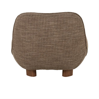 Fauteuil Lina bruin stof, achteraanzicht op witte achtergrond