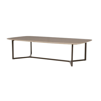 Salontafel Jace beige mdf 130 cm, schuin vooraanzicht op witte achtergrond
