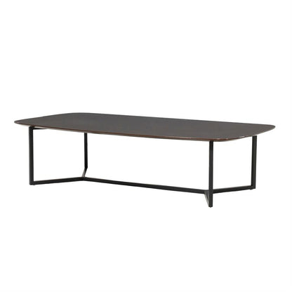 Salontafel Jace bruin mdf 130 cm, schuin vooraanzicht op witte achtergrond