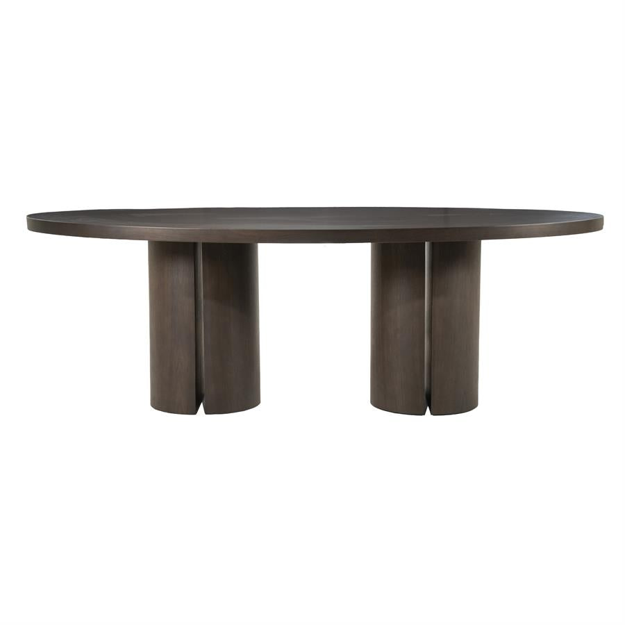 Eettafel Noud bruin mdf, vooraanzicht op witte achtergrond
