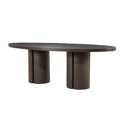 Eettafel Noud bruin mdf, schuin vooraanzicht op witte achtergrond