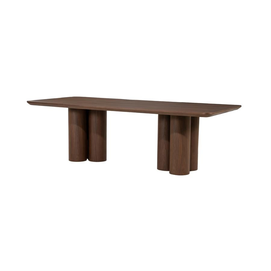 Eettafel Logan bruin mdf 240 x 110 cm, schuin vooraanzicht op witte achtergrond