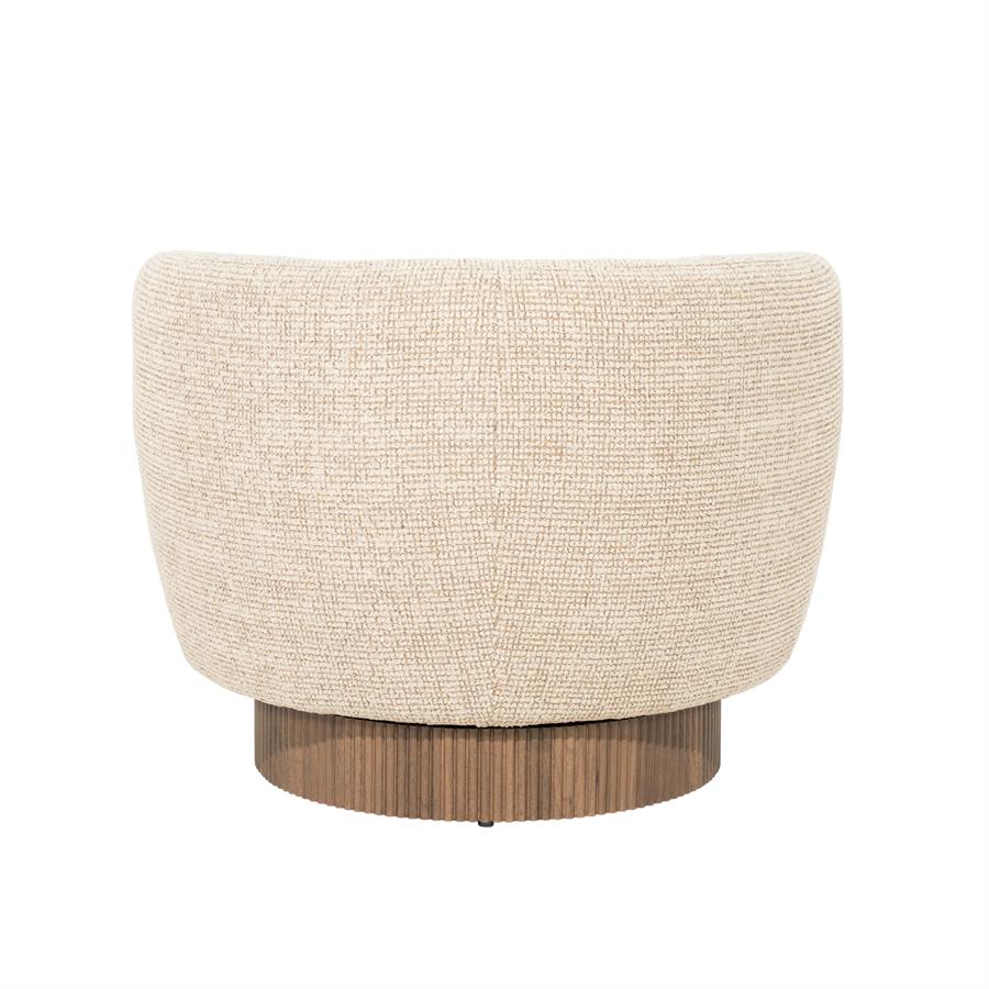 Fauteuil Norah taupe stof, achteraanzicht op witte achtergrond