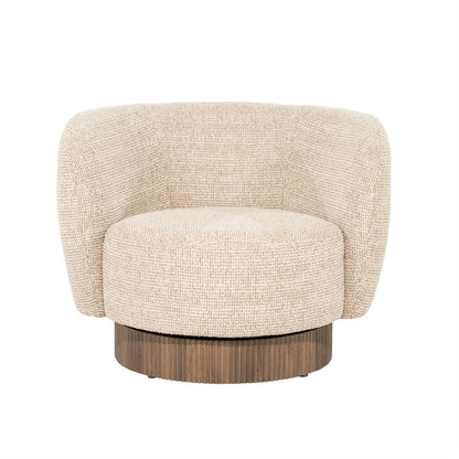 Fauteuil Norah taupe stof, vooraanzicht op witte achtergrond