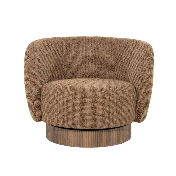 Fauteuil Norah bruin stof, vooraanzicht op witte achtergrond