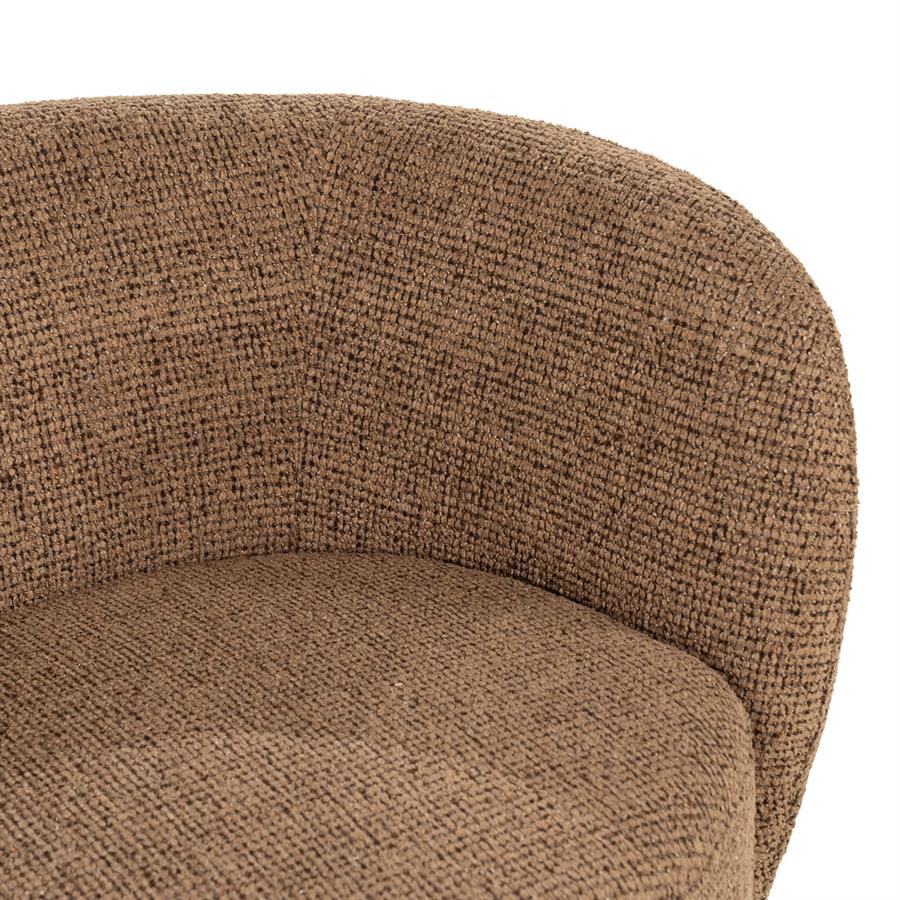 Fauteuil Norah bruin stof, detail van het materiaal