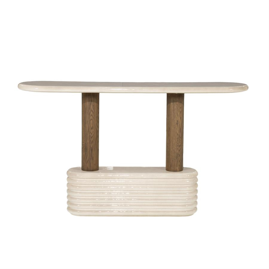 Sidetable Kyan beige beton, vooraanzicht op witte achtergrond