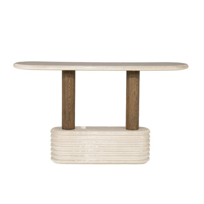 Sidetable Kyan beige beton, vooraanzicht op witte achtergrond