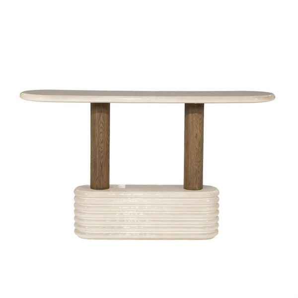 Sidetable Kyan beige beton, vooraanzicht op witte achtergrond