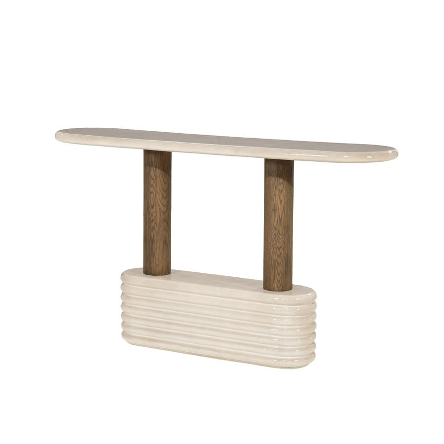 Sidetable Kyan beige beton, schuin vooraanzicht op witte achtergrond