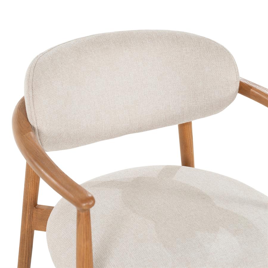 Eetkamerstoel Roy beige essenhout, detail van het materiaal
