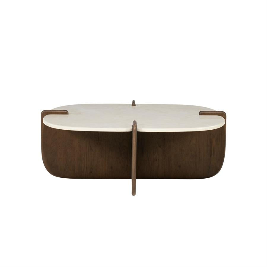 Salontafel Filou bruin eiken fineer 80 cm, vooraanzicht op witte achtergrond