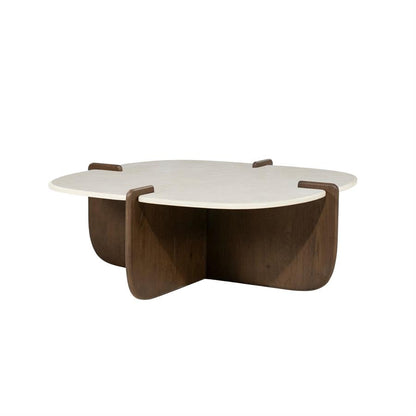 Salontafel Filou bruin eiken fineer 80 cm, schuin vooraanzicht op witte achtergrond
