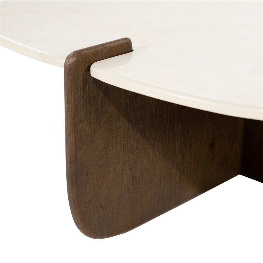 Salontafel Filou bruin eiken fineer 80 cm, detail van het materiaal