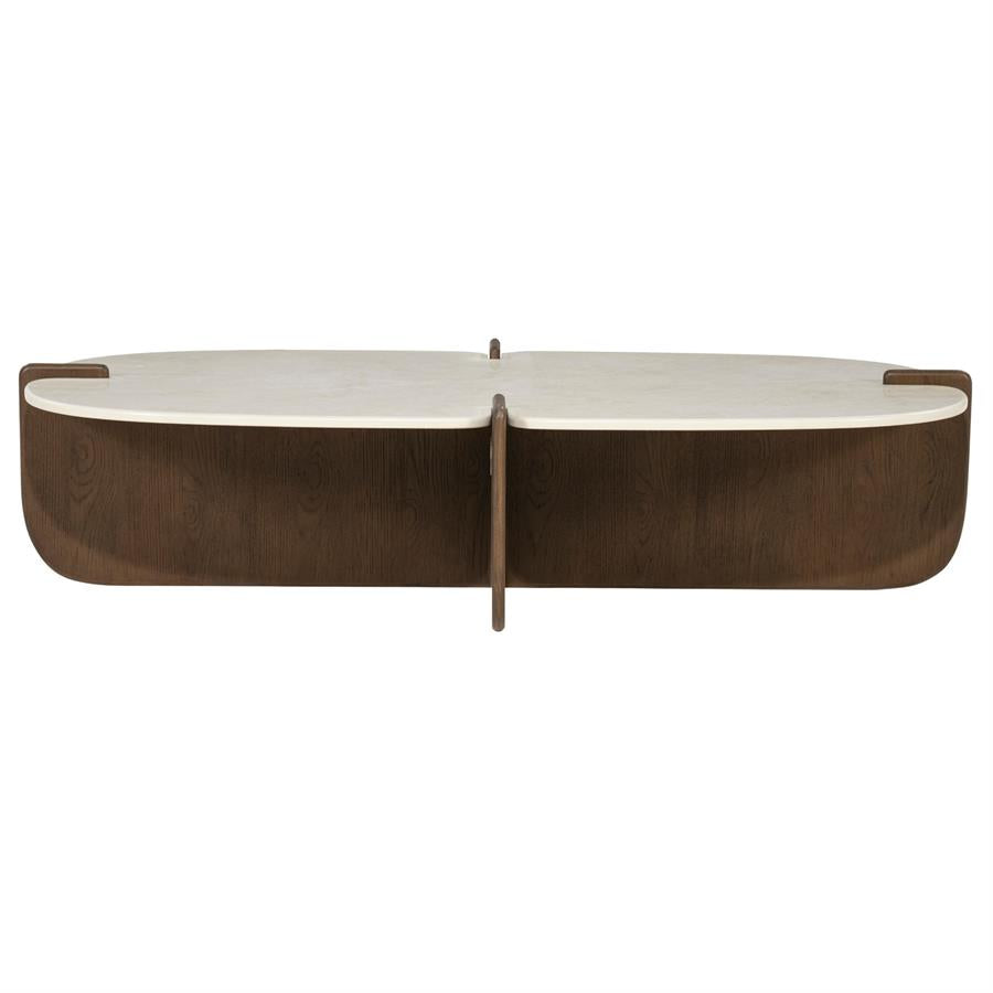 Salontafel Filou bruin eiken fineer 130 cm, vooraanzicht op witte achtergrond