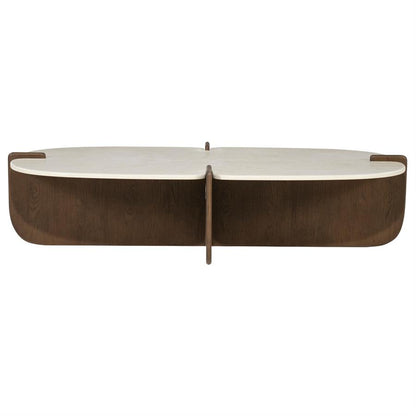Salontafel Filou bruin eiken fineer 130 cm, vooraanzicht op witte achtergrond