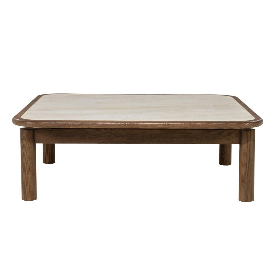 Salontafel Gabi bruin eiken fineer 100 x 100 cm, vooraanzicht op witte achtergrond