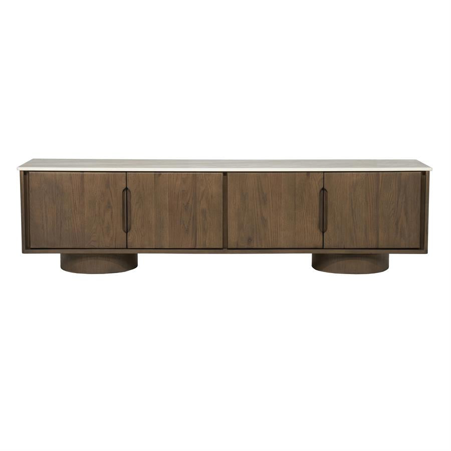 TV-meubel Leandro bruin eiken fineer 180 cm, vooraanzicht op witte achtergrond